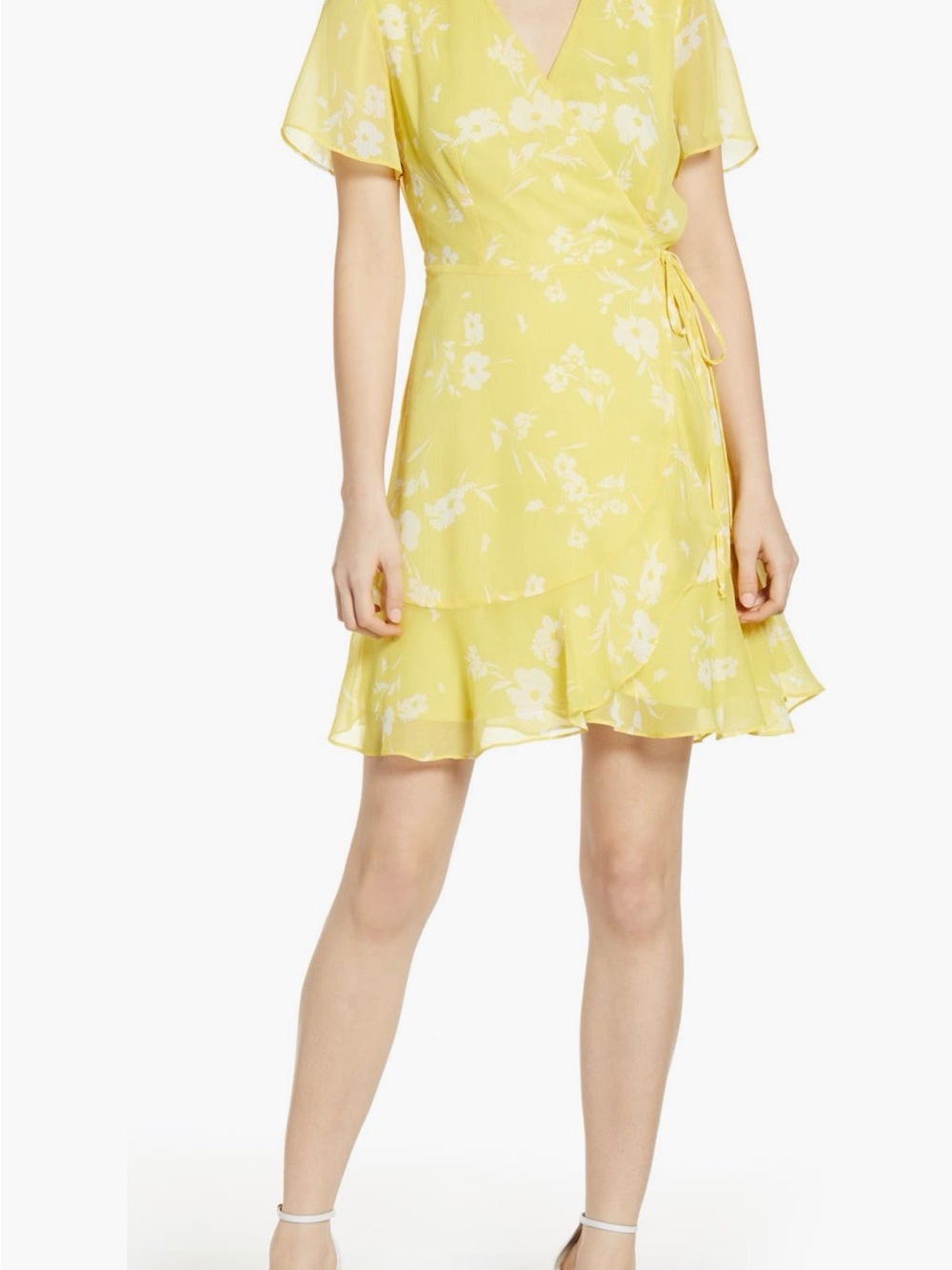 All in Favor Yellow Floral Wrap Mini Dress